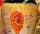 Orange Nautilus/Black Lidded Vase